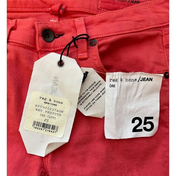 Rag & Bone Dre Capri Distressed Skinny Jeans Custom Dyed Coral Size 25 NEW! - Picture 10 of 13
